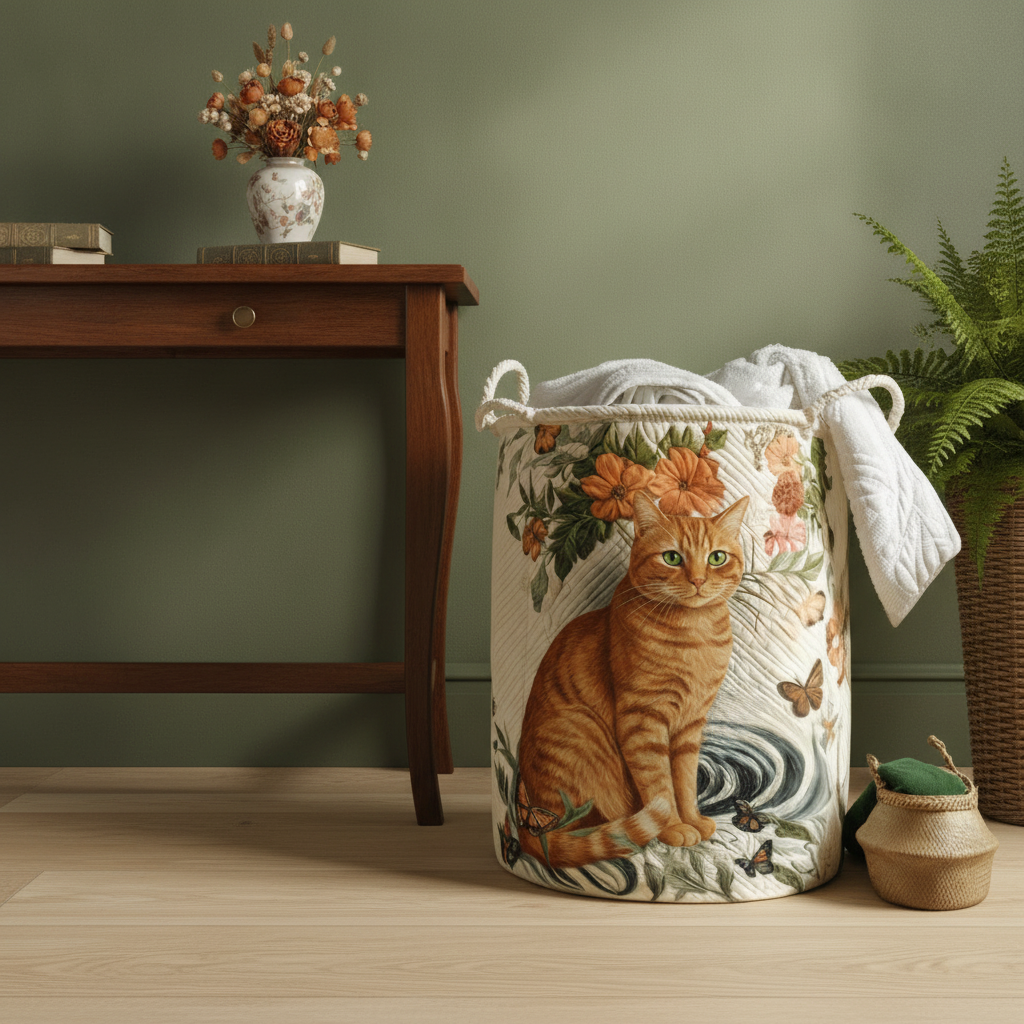 Warm Yellow Whiskers Laundry Basket