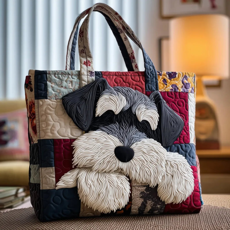 Embroidered Vintage Bag "Schnauzer on Patchwork" — Dog Colors