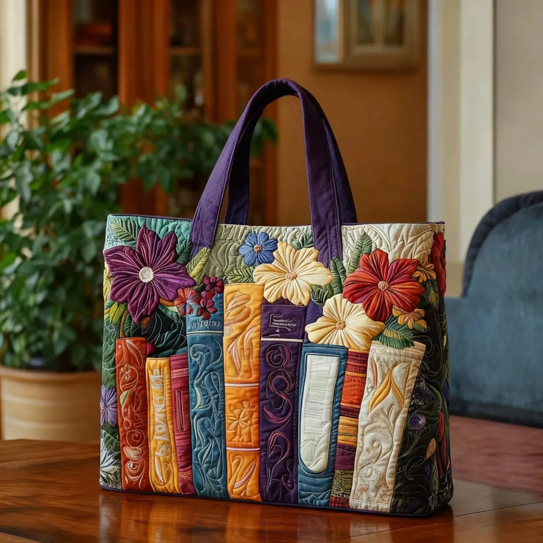 Vintage Bag "Books and Hibiscus" — Literary