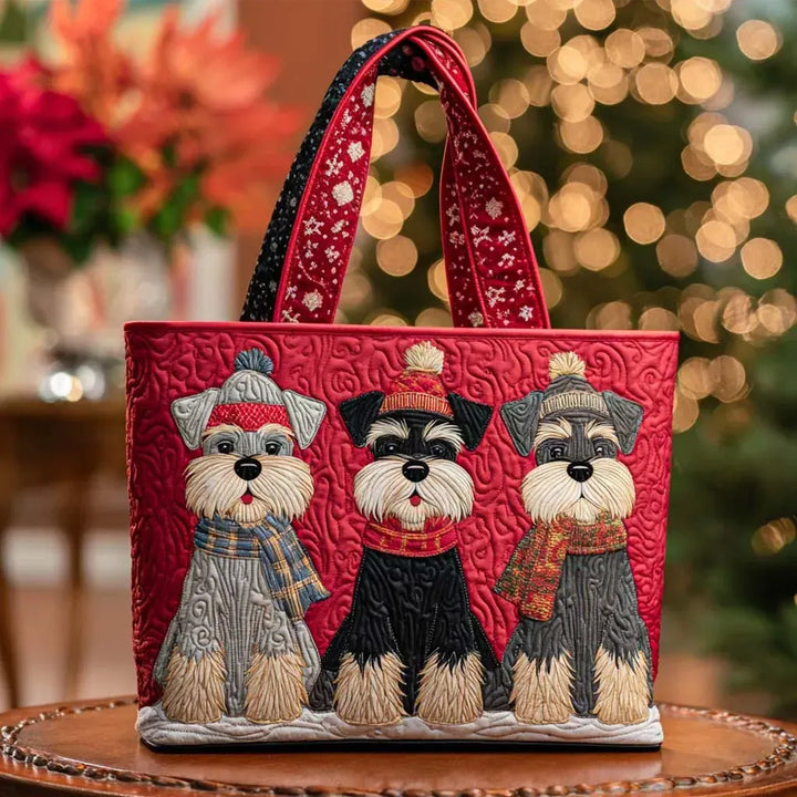 Embroidered Vintage Bag "Schnauzers in Hats" — Christmas