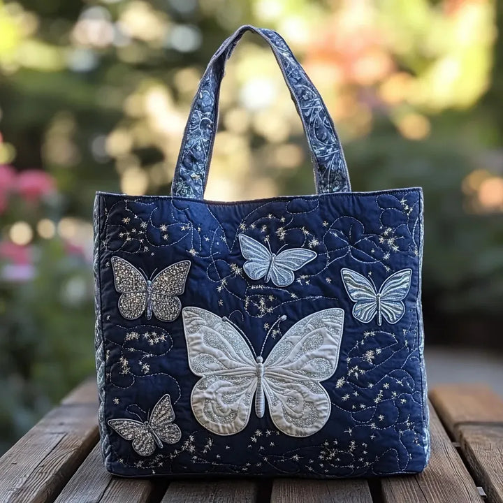 Crochet Vintage Bag "White Butterflies" — Dark Blue
