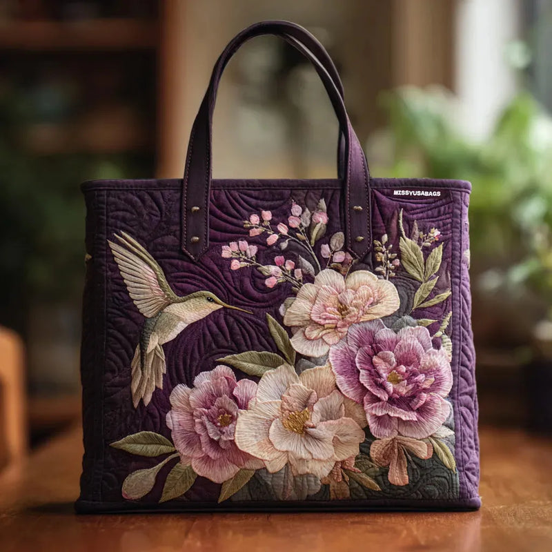 Embroidered Vintage Bag "Hummingbird and Peonies" — Bordeaux