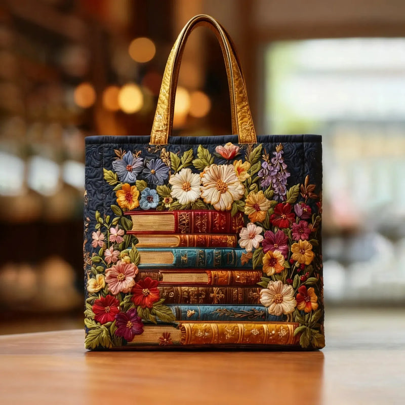Embroidered Vintage Bag "Books in Bloom" — Literary