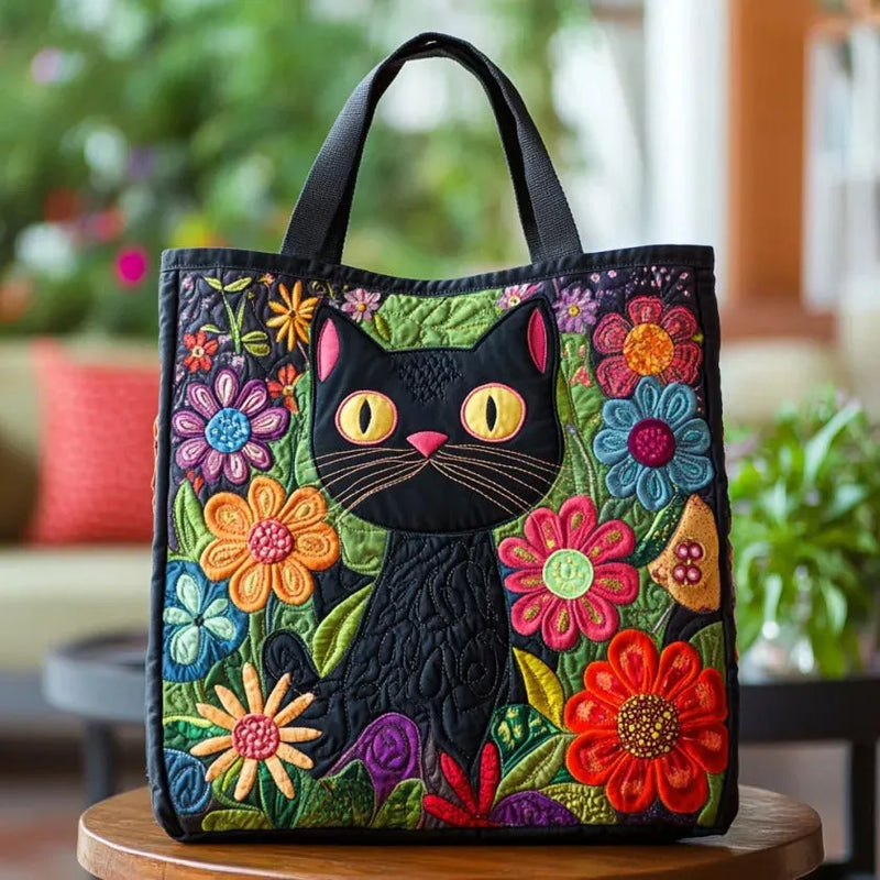 Crochet Vintage Bag "Black Cat in Flowers" — Folk