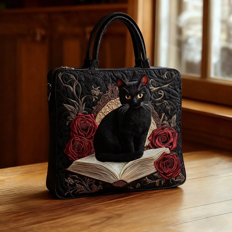 Vintage Handbag "Black Cat, Book and Roses" — Gothic