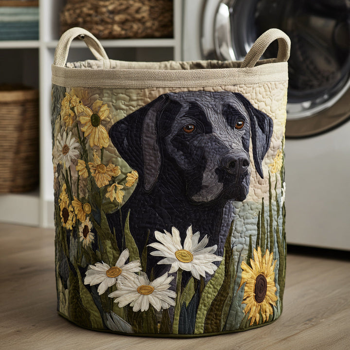 Black Lab Blooms Laundry Basket