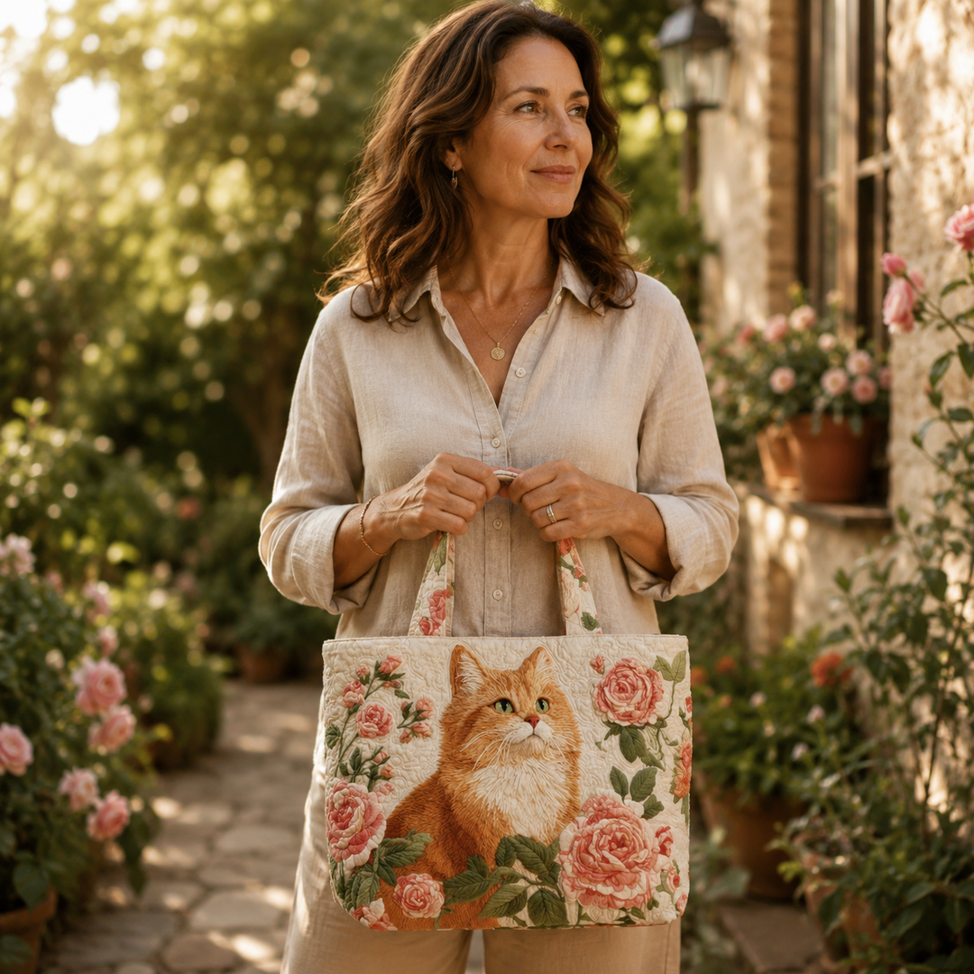 Vintage Bag "Red Cat Among Roses" — Romantic