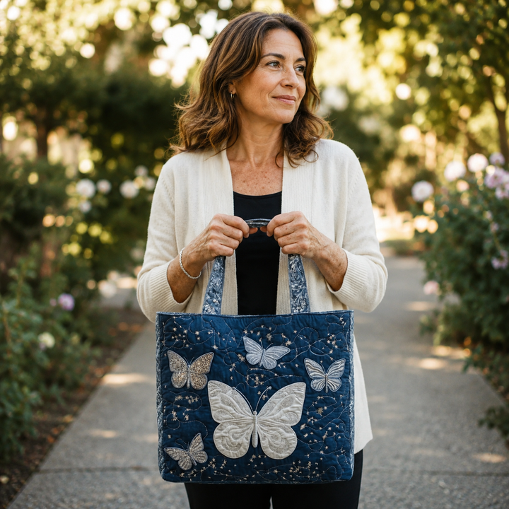 Crochet Vintage Bag "White Butterflies" — Dark Blue
