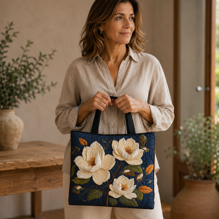 Vintage Handbag "Magnolia at Dusk" — Navy Blue