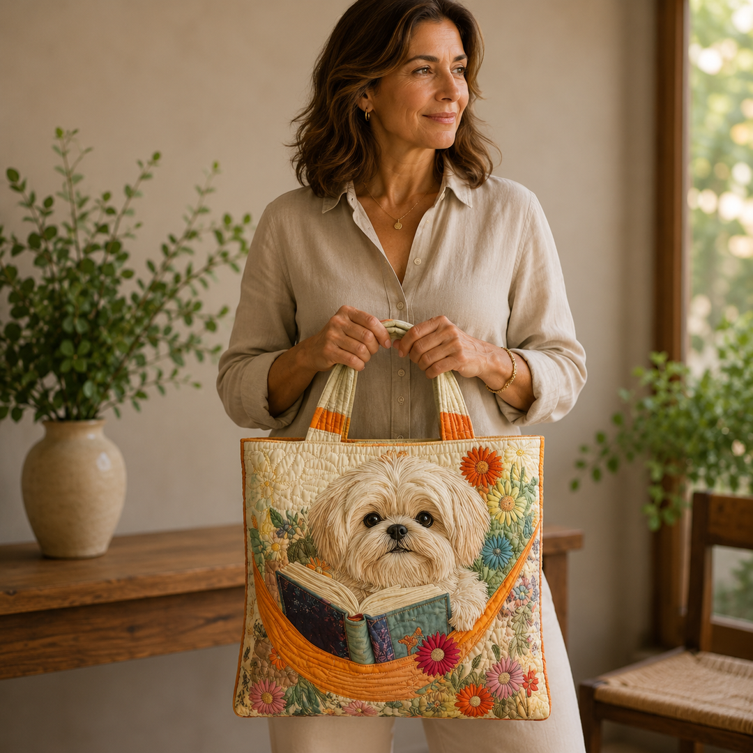 Handmade Bag | Shih Tzu with Books and Flowers