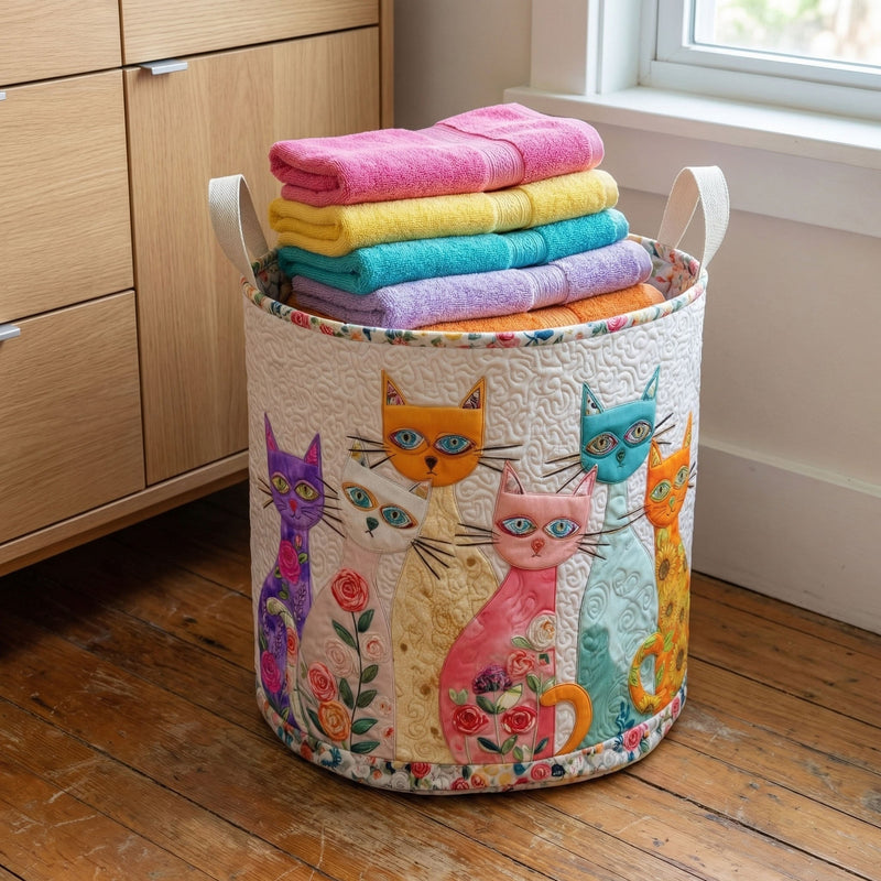 Cheerful Cat Patch Laundry Basket