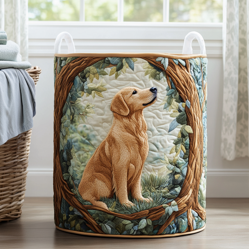 Golden Retriever Field Laundry Basket