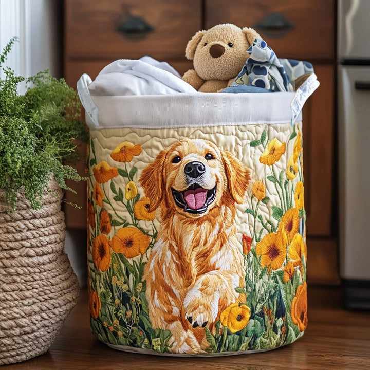 Happy Golden Pup Laundry Basket