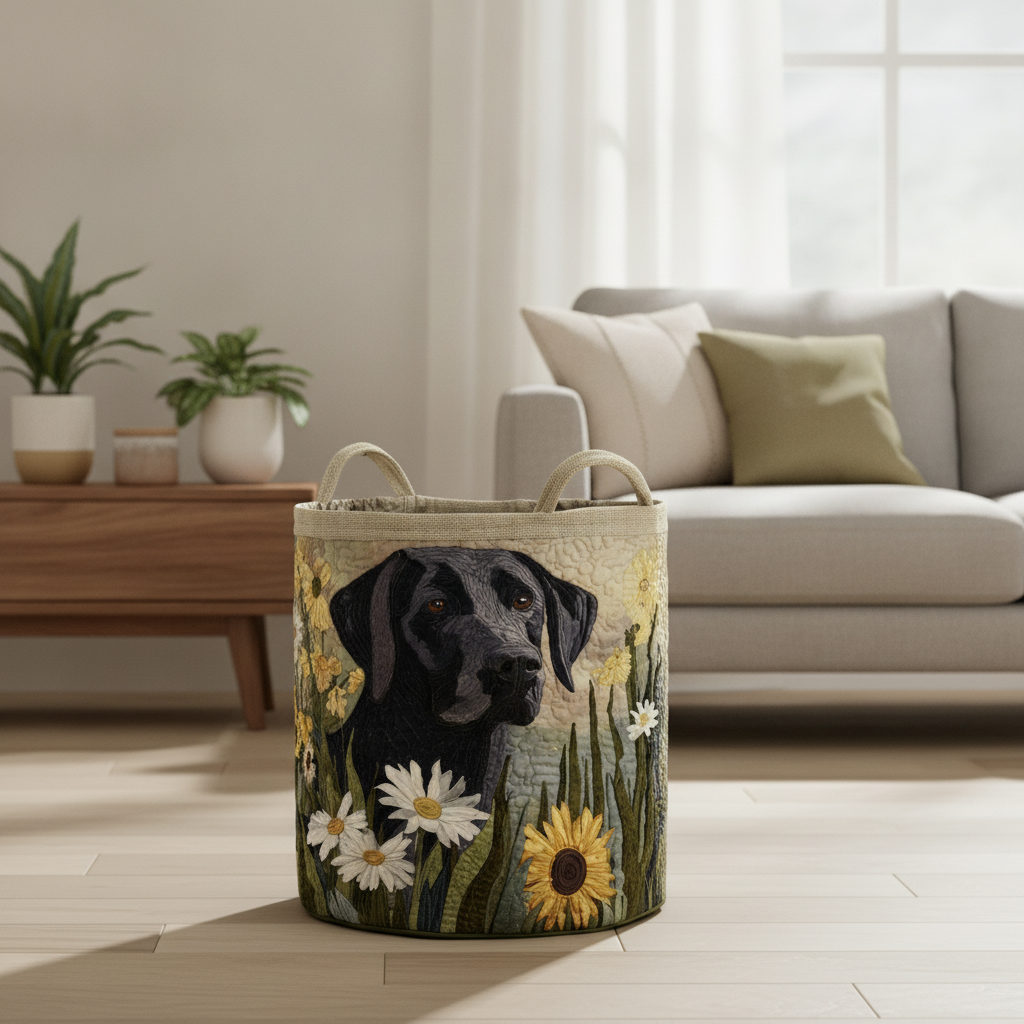 Black Lab Blooms Laundry Basket